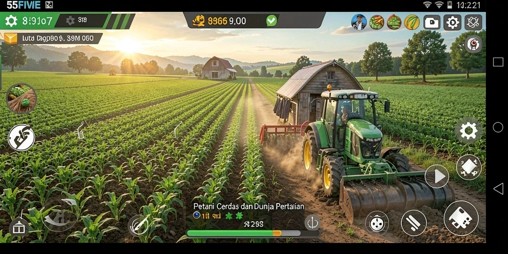 Tampilan gameplay <strong>55FIVE</strong> yang menawan saat bertani dan merawat hewan.