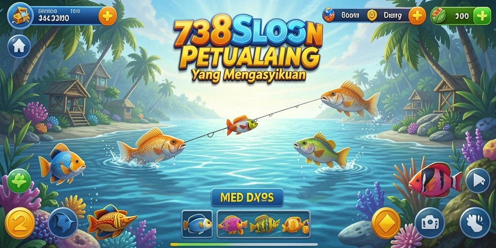 Tampilan gameplay 738SLOTS yang mendebarkan saat memancing ikan.