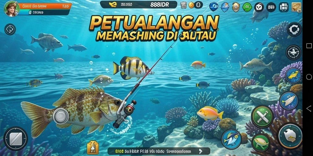 Screenshot gameplay 888IDR menampilkan suasana memancing yang seru dan menegangkan.