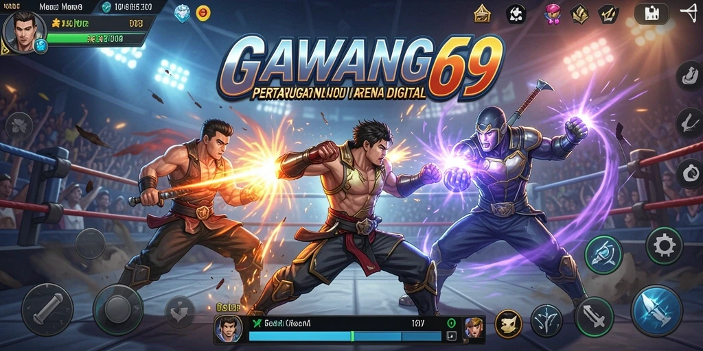 Screenshot GAWANG69 menampilkan pertarungan epik antara dua karakter.