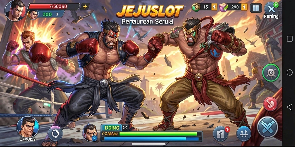 Screenshot gameplay yang menunjukkan pertarungan seru di JEJUSLOT.