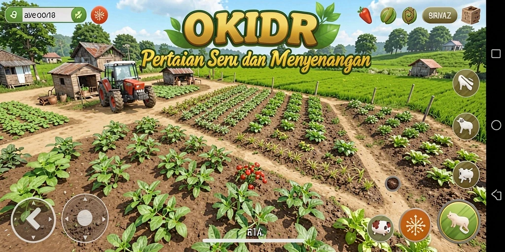 Tampilan gameplay seru dalam OKIDR, nikmati pengalaman bertani yang unik.