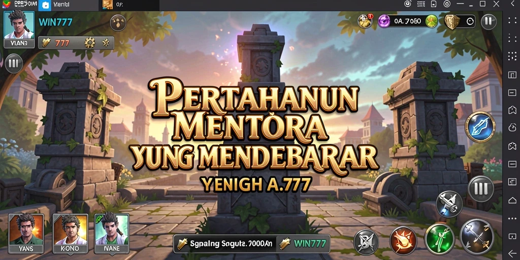 Tangkapan layar gameplay WIN777 menampilkan aksi menara pertahanan yang menegangkan.
